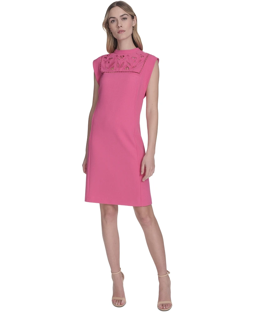 Vince Camuto Petite Laser-Cut Cap-Sleeve Shift Dress