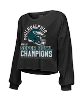 Majestic Women's Black Philadelphia Eagles Super Bowl Lix Champions Hard Count Off Shoulder V-Neck Long Sleeve T-Shirt