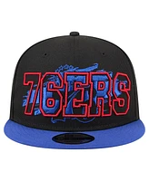 New Era Men's Black/Royal Philadelphia 76ers Sport Night Splatter 2-Tone 9FIFTY Snapback Hat