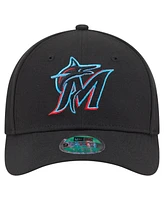 New Era Big Boys and Girls Black Miami Marlins Player Replica 9FORTY Adjustable Hat