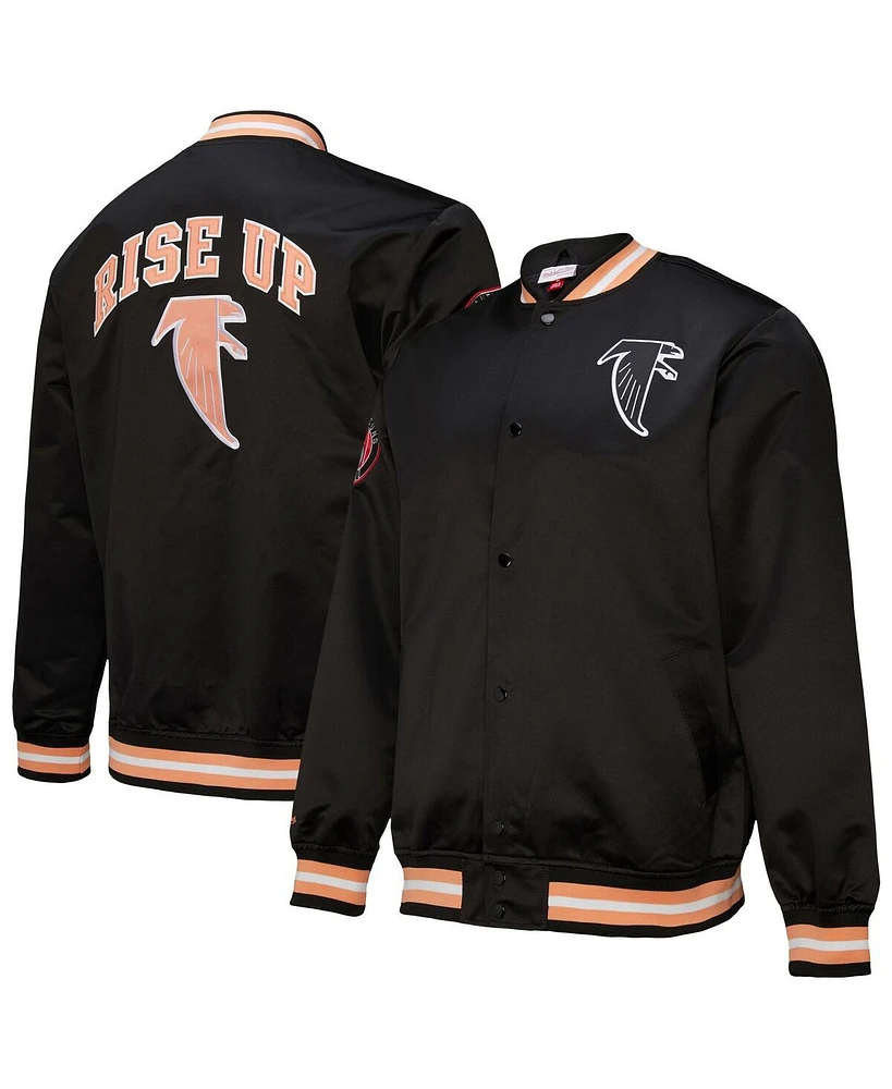 Mitchell & Ness Men's Black Atlanta Falcons Double Down Satin Full-Snap Jacket