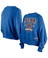New Era Women's Blue New York Knicks Hardwood Classics Enzyme Wash Oversized Boxy Pullover Sweatshirt
