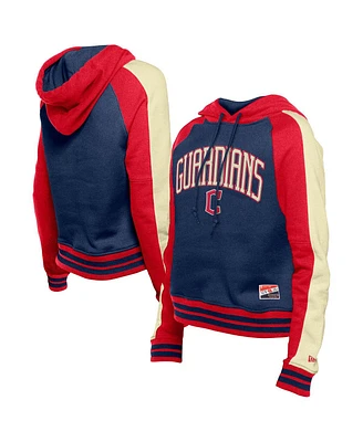 New Era Women's Navy Cleveland Guardians Cooperstown Collection Cropped Raglan Pullover Hoodie