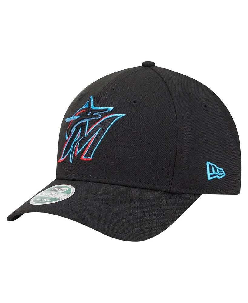 New Era Big Boys and Girls Black Miami Marlins Player Replica 9FORTY Adjustable Hat