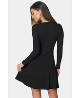 Bebe Women's Rib Long Sleeve Godet Dress