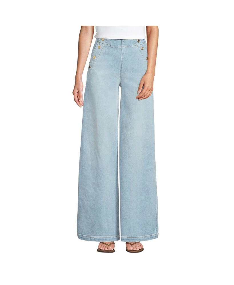 Lands' End Women's Soft Denim High Rise Mariner Panel Extra Wide Leg Pants