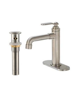 Single Hole Bathroom Faucet, Zinc Alloy Handle, 304 Stainless Steel Pop-Up Drain, Easy Installation with Decorative Base Plate