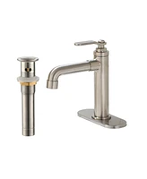 Single Hole Bathroom Faucet, Zinc Alloy Handle, 304 Stainless Steel Pop-Up Drain, Easy Installation with Decorative Base Plate