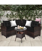 Gymax 4PCS Rattan Outdoor Patio Furniture Set Sectional Sofa Set w/ Cushions