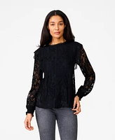 Cable & Gauge Women's Ruffle Crochet Trim Lace Top