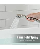 Gold Freestanding Faucet Bathtub Floor Mount Tub Filler with Handheld Shower Spray Lever Telephone Shape High Flow Bathroom Mixing Tap