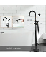 Freestanding Tub Faucet Floor Mount Tub Faucet Matte Black High Flow Tub Filler Tub Faucet with Antique Handheld Swivel Gooseneck Spout Shower Mixer T