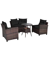 Gymax 4PCS Rattan Outdoor Patio Furniture Set Sectional Sofa Set w/ Cushions