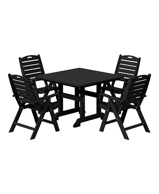 5-Piece Hdpe Square Patio Dining Table Set with Foldable Chairs