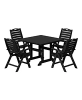 5-Piece Hdpe Square Patio Dining Table Set with Foldable Chairs