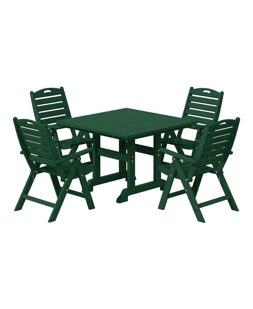 5-Piece Hdpe Square Patio Dining Table Set with Foldable Chairs