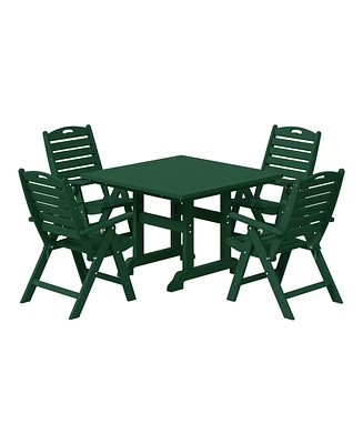 5-Piece Hdpe Square Patio Dining Table Set with Foldable Chairs