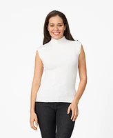 Cable & Gauge Women's Ribbed Mock Neck Cap Sleeve Sweater