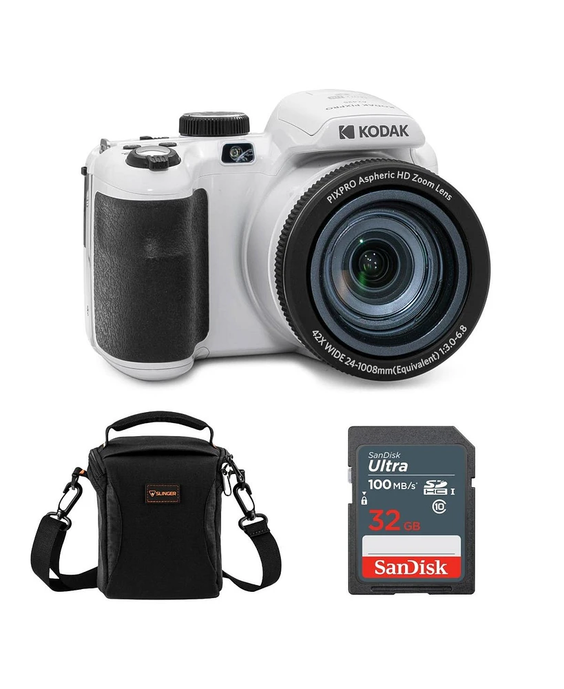 Kodak Pixpro AZ425 Astro Zoom 20MP Full Hd Digital Camera, White, Bundle with 32GB Memory Card and Camera Bag