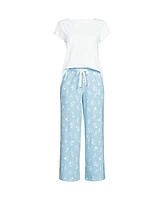 Lands' End Petite Knit 2 Piece Pajama Set - Dolman Cap Sleeve Tee and Crop Pants