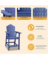 Tall Adirondack Chair with Bar Table Patio Chairs Outdoor Barstool Furniture Set Balcony for Lawn Backyard Garden, Blue