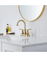 4 Inch 2-Handle Centerset Bathroom Sink Faucet with Drain Assembly and Supply Hose cUPC Lavatory Mixer Double Handle Tap Deck Mounted Oil Rubbe