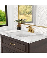 Dual Handle Bathroom Faucet with Waterfall Spout, Pop-Up Drain, and Solid Brass Construction