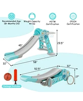 3-in-1 Folding Slide Playset with Basketball Hoop and Small Basketball