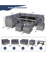 Gymax 7 Piece Outdoor Rattan Sectional Sofa Set Patio Conversation Set w/ Cushions