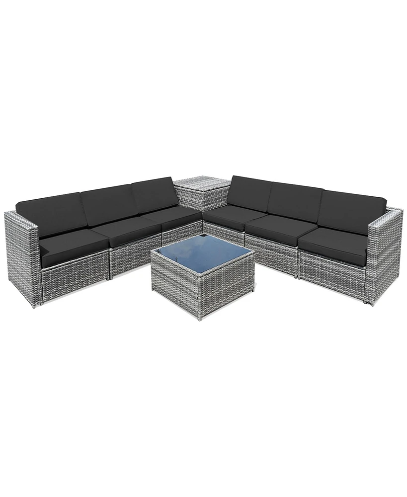 Gymax 8 Piece Rattan Outdoor Patio Sofa Sectional Conversation Furniture Set w/ Cushions & Coffee Table