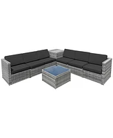 Gymax 8 Piece Rattan Outdoor Patio Sofa Sectional Conversation Furniture Set w/ Cushions & Coffee Table