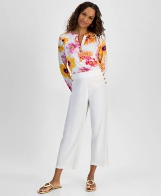 I.N.C. International Concepts Petite High Rise Wide Leg Pants Printed Button Front Blouse Exclusively At Macys