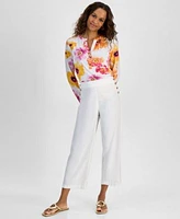 I.N.C. International Concepts Petite High Rise Wide Leg Pants Printed Button Front Blouse Exclusively At Macys