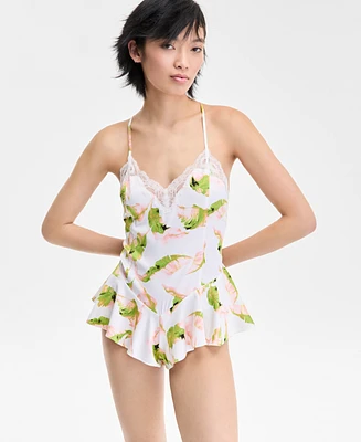 I.n.c. International Concepts Women's Lace-Trim Satin Flutter Romper, Exclusively at Macy's