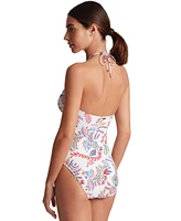 Lauren Ralph Women's Printed Cutout Bandeau One-Piece Swimsuit