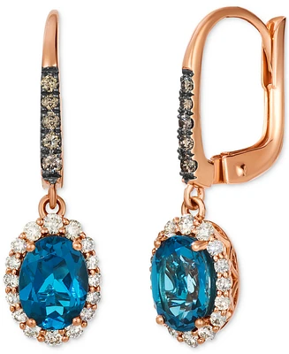 Le Vian London Blue Topaz (1-1/2 ct. t.w.) & Diamond (4/8 ct. t.w.) Halo Drop Earrings in 14k Rose Gold