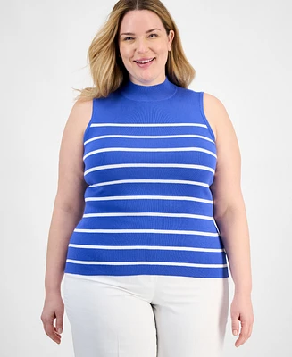 Tahari Asl Plus Striped Sleeveless Sweater