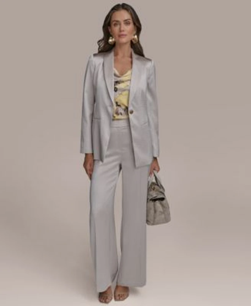 Donna Karan New York Womens Satin One Button Blazer Wide Leg Pants