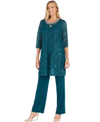 R & M Richards Women's Sequin Lace Jacket, Tank Pants Set