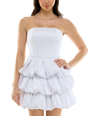 Women's Strapless Satin Bubble-Skirt Mini Dress