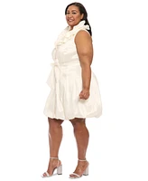London Times Plus Ruffle-Collar Bubble-Hem Dress