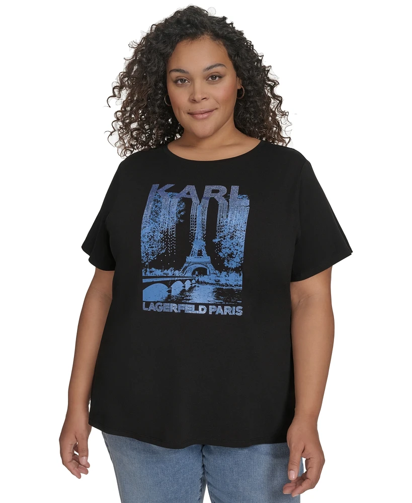 Karl Lagerfeld Paris Plus Embellished Eiffel Tower Tee, Exclusively at Macy's