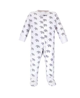 Touched by Nature Baby Boys Organic Cotton Zipper Sleep and Play 3pk, Marching Elephant, 3-6 Months