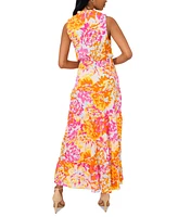Msk Petite Printed Tiered Split-Neck Maxi Dress