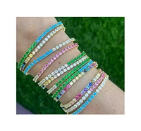 Half Turquoise Half Cubic Zirconia Tennis Bracelet Yellow Gold Tone
