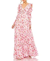 Mac Duggal Women's Ruffle Sleeve Floral Print Gown