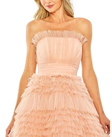 Mac Duggal Women's Strapless Tulle Ruffle Gown
