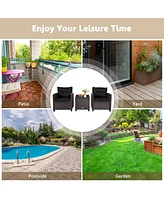 Gymax 3PCS Outdoor Patio Rattan Conversation Set Garden Yard w/ Cushions Coffee Table