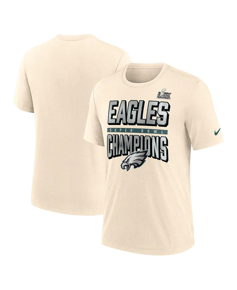 Nike Men's Cream Philadelphia Eagles Super Bowl Lix Champions Strong Slant Tri-Blend T-Shirt