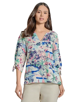 Jones New York Petite Tied 3/4-Sleeve V-Neck Top